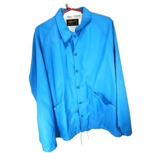 VTG Swingster Mens Large Blue Wind Breaker Made In USA Collar Snap Front 80's‎